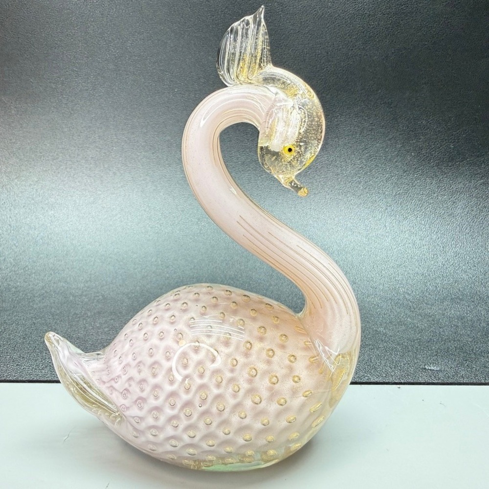Vintage Murano Glass Swan Pink Figurine MCM Bullicante Aesthetic